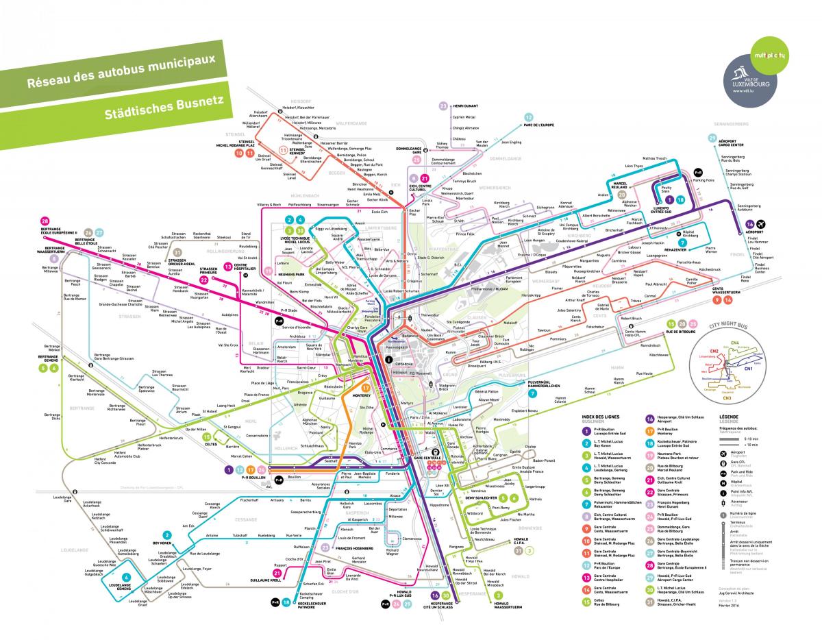 карта Луксембурга јавном превозу